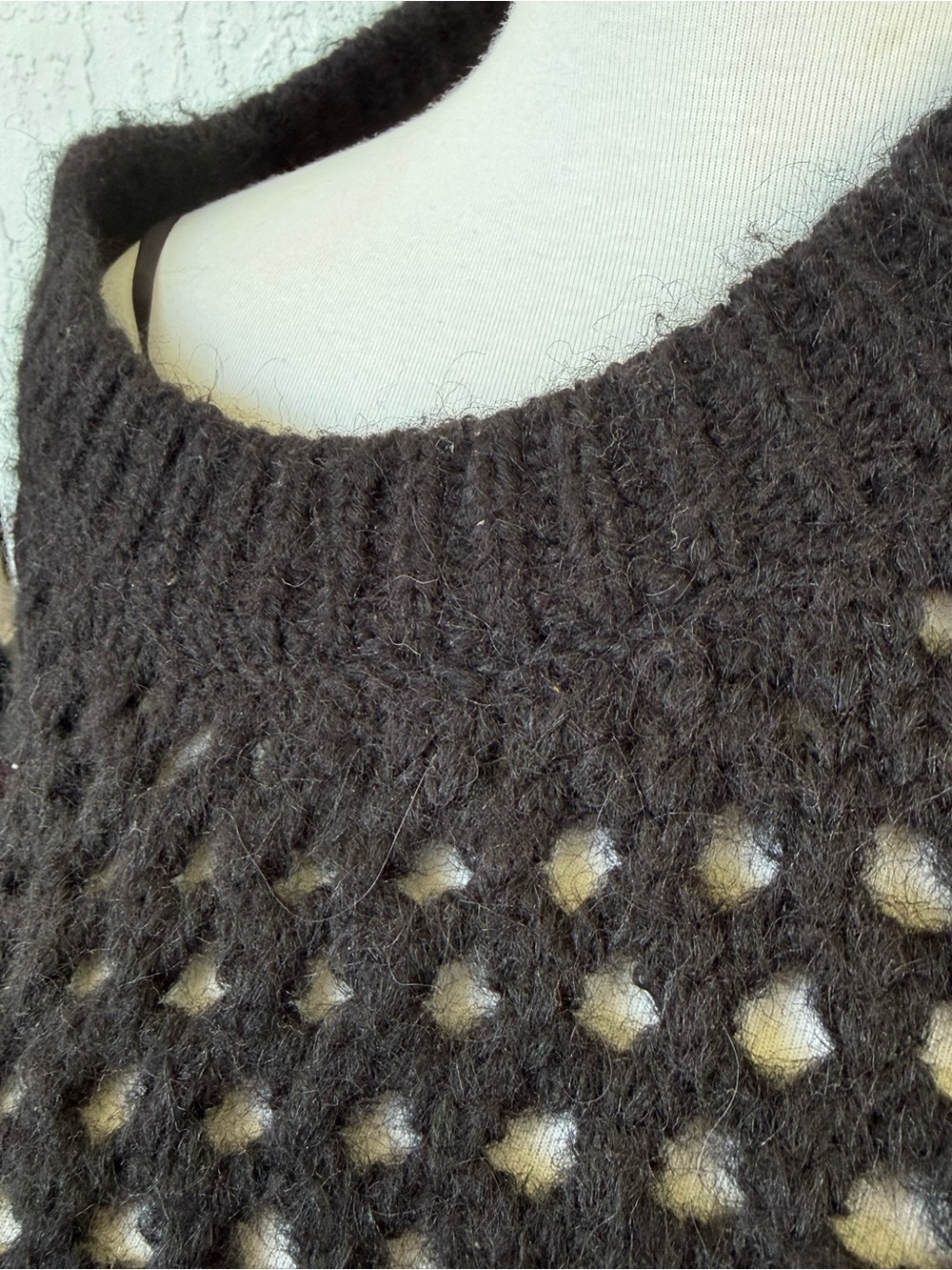 Vintage Irish Wool,Alpacha BlendBlack Open-Knit Crewneck Sweater XL - Picture 8 of 14